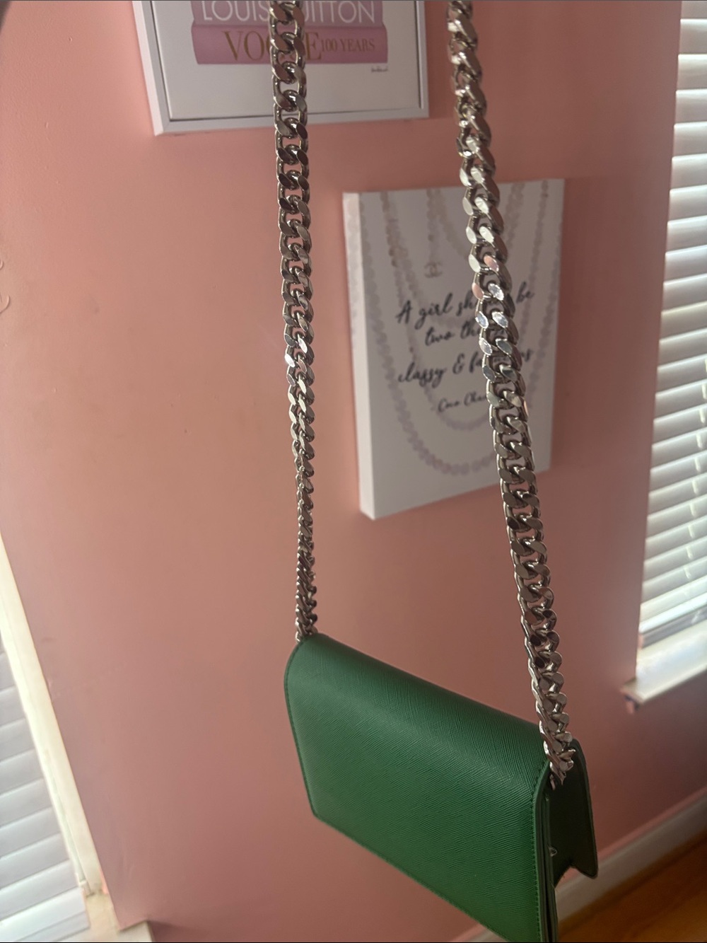 Green Chain-Handle Crossbody Bag